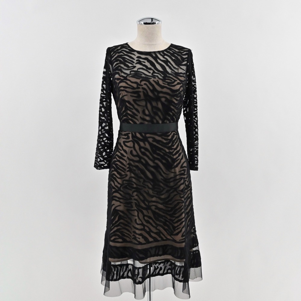 BCBGMAXAZRIA‎ Velvet Burnout Midi Dress Sz 0 Zebra Black Lace Cocktail Whimsical